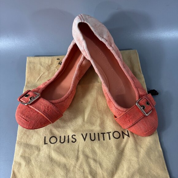 100% Authentic Louis Vuitton Two Tone Denim Buckle Scrunch Ballet Flats Size 41 - Picture 1 of 15